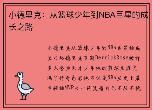 小德里克：从篮球少年到NBA巨星的成长之路
