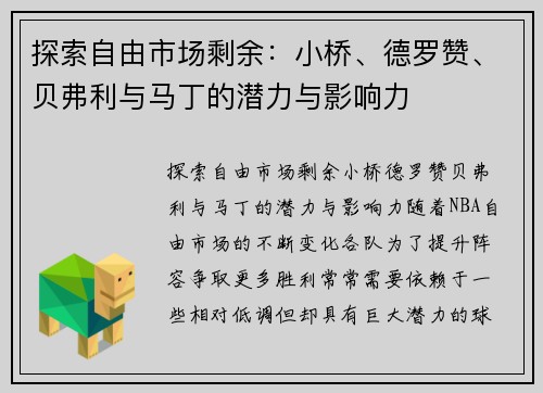 探索自由市场剩余：小桥、德罗赞、贝弗利与马丁的潜力与影响力